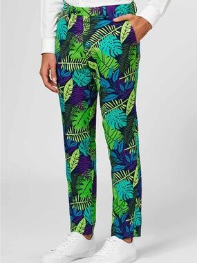 Men's Opposuits Juicy Jungle Tropical Leaf Print Pants in Green & Teal